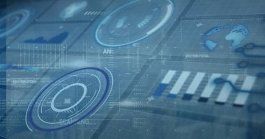 Mavi arkaplanda veri işleme resmi. küresel iş ve dijital arayüz kavramı dijital olarak oluşturulmuş görüntü.