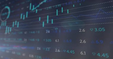 Karanlık arka planda finansal veri işleme resmi. Küresel finans, iş, bağlantılar, hesaplama ve veri işleme kavramı dijital olarak oluşturuldu.