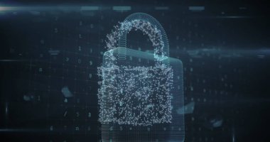 Veri işleme üzerindeki asma kilit görüntüsü. Küresel iş ve dijital arayüz kavramı dijital olarak oluşturulmuş görüntü.