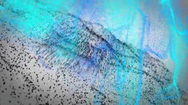 Beyaz arka planda siyah ve mavi noktaların animasyonu. Desen, şekiller ve dijital arayüz konsepti dijital olarak oluşturulmuş video.