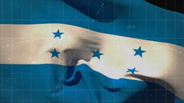 Honduras bayrağı üzerinde matematiksel veri işleme animasyonu. Küresel bilim, eğitim, bağlantılar, hesaplama ve veri işleme kavramı dijital olarak oluşturulmuş video.