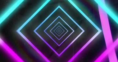 Siyah arkaplanda neon şekillerin animasyonu. Şekiller, renkler ve arkaplan konsepti dijital olarak oluşturulmuş video.