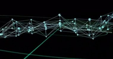 Siyah arkaplanda tarama alanındaki bağlantı ağının animasyonu. Teknoloji, bağlantılar ve dijital arayüz konsepti dijital olarak oluşturulmuş video.