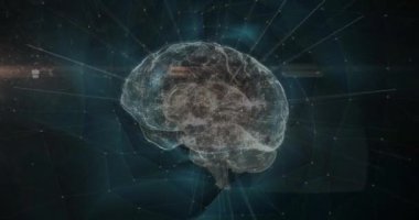 Dijital beyin üzerinden bağlantı ağının animasyonu. Bilim ve dijital arayüz kavramı dijital olarak oluşturulmuş video.