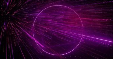 Işık yollarında hareket eden neon şekillerin animasyonu. Renkler ve desen konsepti dijital olarak oluşturulmuş video.