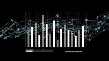 Bağlantı ağı üzerinden diyagram ve veri işleme animasyonu. Teknoloji ve dijital arayüz kavramı dijital olarak oluşturuldu.
