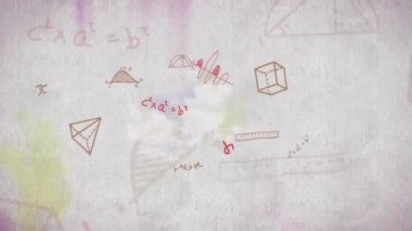 Beyaz arkaplan üzerinde matematiksel denklemlerin animasyonu. Eğitim ve dijital arayüz kavramı dijital olarak oluşturulmuş video.