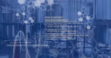 Laboratuvar üzerinde bilimsel veri işleme animasyonu. Küresel bilim, bağlantılar, hesaplama ve veri işleme kavramı dijital olarak oluşturulmuş video.