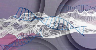 DNA iplikleri, dalga formları, bilimsel veri işleme görüntüsü. Bilim, genetik, biyoloji, araştırma, moleküller, teknoloji