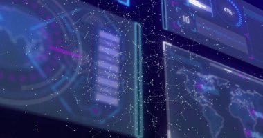 Dijital veri işleme ve bağlantı ağının resmi. Dijital olarak oluşturulmuş küresel bağlantılar, hesaplama ve veri işleme kavramı.