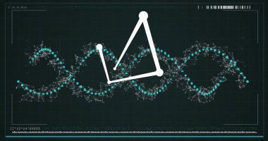 Dijital şebeke üzerinde DNA ipliği ve moleküler yapı resmi. Genetik, biyoteknoloji, bilim, veri, teknoloji, sağlık
