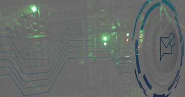 Bilgisayar sunucuları üzerinden e-posta ve dijital veri işleme resmi. Küresel siber güvenlik, bağlantılar, bulut hesaplama ve veri işleme kavramı dijital olarak oluşturuldu.