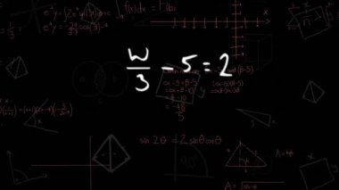 Matematiksel veri işlemenin siyah arkaplan üzerindeki animasyonu. Küresel bilim, bağlantılar, hesaplama ve veri işleme kavramı dijital olarak oluşturulmuş video.