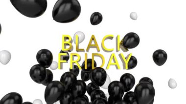 Beyaz arka planda balonlar üzerinde siyah cuma metni animasyonu. Küresel satışlar, alışveriş ve perakende konsepti dijital olarak oluşturuldu.