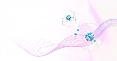 Çok renkli arka planda dalgalanan atomların animasyonu. Bilim, renk, desen, şekil ve hareket konsepti dijital olarak oluşturulmuş video.