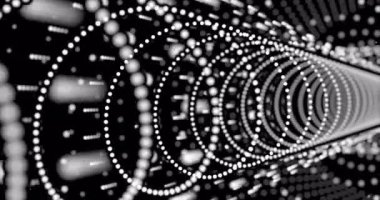 Siyah arkaplan üzerinde parlayan bağlantılar ağının animasyonu. Dijital olarak oluşturulmuş küresel bağlantılar, hesaplama ve veri işleme kavramı.