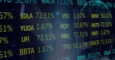 Dünya çapında finansal veri işleme animasyonu. Küresel finans, iş, bağlantılar, hesaplama ve veri işleme kavramı dijital olarak oluşturulmuş video.