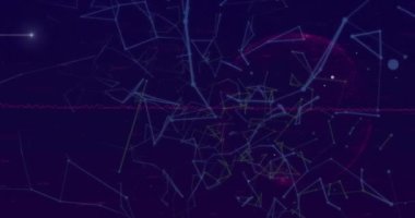 Mor arkaplan üzerinde dijital veri işleme animasyonu. Küresel bilim, bağlantılar, hesaplama ve veri işleme kavramı dijital olarak oluşturulmuş video.