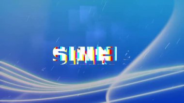 Parlak metin animasyonu ve mavi arkaplanda hareket eden parlak ışık noktaları. Sosyal medya, bağlantılar, renk, şekil, ışık ve hareket kavramı dijital olarak oluşturulmuş video.