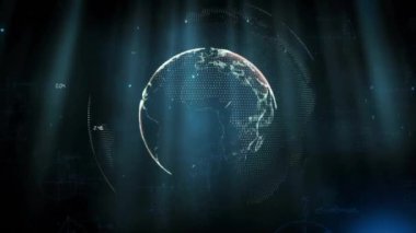 Dünya üzerindeki bağlantı ağının animasyonu. Dijital olarak oluşturulmuş küresel bağlantılar, hesaplama ve veri işleme kavramı.