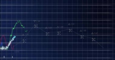 Siyahi arkaplan üzerinden finansal veri işleme animasyonu. Dijital olarak oluşturulmuş küresel bağlantılar, hesaplama ve veri işleme kavramı.