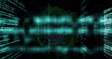 Veri işleme animasyonunun siyah arkaplandaki bağlantıların dünya çapında gerçekleşmesi. Küresel teknoloji, hesaplama, bağlantılar ve dijital arayüz konsepti dijital olarak oluşturulmuş video.