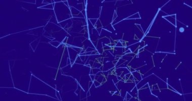 Mavi arkaplandaki bağlantı ağının canlandırılması. Teknoloji ve dijital arayüz kavramı dijital olarak oluşturuldu.