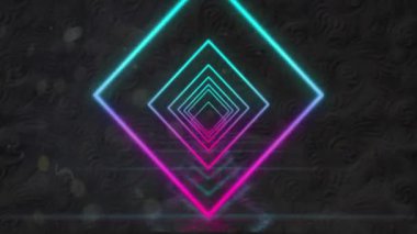 Siyah arkaplan üzerinde neon tünel deseni animasyonu. Küresel sosyal medya, dijital arayüz, iletişim, hesaplama ve veri işleme kavramı dijital olarak oluşturulmuş video.