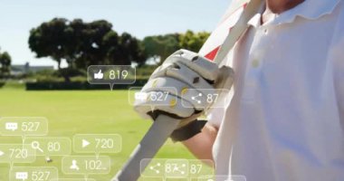 Beyaz erkek kriket oyuncusu sayısının giderek arttığı sosyal medya simgelerinin animasyonu. Dijital olarak oluşturulmuş küresel sosyal medya, spor, iletişim ve dijital arayüz kavramı.