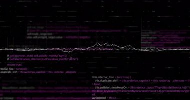 Siyah arkaplan üzerindeki veri işleme ve diyagramlarının animasyonu. Teknoloji, iş ve dijital arayüz kavramı dijital olarak oluşturulmuş video.