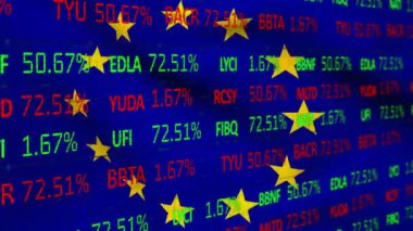 eu haritası üzerinde finansal veri işleme animasyonu. Küresel iş, finans, vatanseverlik ve dijital arayüz kavramı dijital olarak oluşturulmuş video.