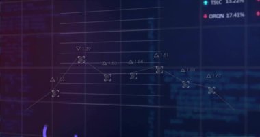 Siyahi arkaplan üzerinden finansal veri işleme animasyonu. Dijital olarak oluşturulmuş küresel bağlantılar, hesaplama ve veri işleme kavramı.