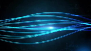 Siyah arkaplanda parlayan bağlantılar üzerinden dijital veri işleme animasyonu. Dijital olarak oluşturulmuş küresel bağlantılar, hesaplama ve veri işleme kavramı.