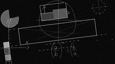 Matematiksel veri işlemenin siyah arkaplan üzerindeki animasyonu. Küresel bilim, bağlantılar, hesaplama ve veri işleme kavramı dijital olarak oluşturulmuş video.