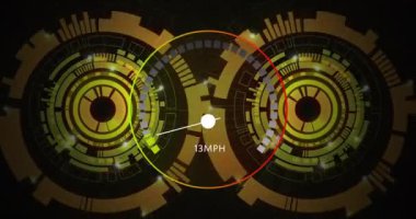 Hız göstergesi tarama alanının üzerinde hareket ediyor. Teknoloji ve dijital arayüz kavramı dijital olarak oluşturuldu.