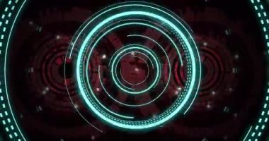 Işık noktaları ve veri işleme üzerinde yapılan taramaların animasyonu. Teknoloji, iş ve dijital arayüz kavramı dijital olarak oluşturulmuş video.