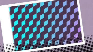 Gri arkaplanda beyaz çerçeveli renkli şekillerin animasyonu. Şekiller, ışık, hareket ve dijital arayüz konsepti dijital olarak oluşturulmuş video.