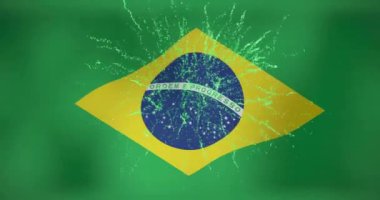 Brezilya bayrağı üzerinde patlayan havai fişek animasyonu. Spor, kazanma ve kutlama konsepti dijital olarak oluşturulmuş video.