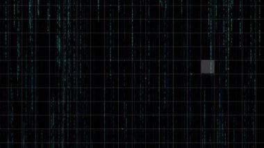 Siyah arkaplan üzerinde dijital veri işleme animasyonu. Dijital olarak oluşturulmuş küresel yapay zeka, bağlantılar, hesaplama ve veri işleme kavramı.