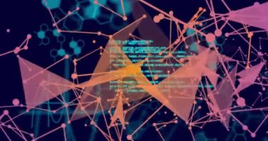 Bilimsel veri işleme ve karanlık arka plandaki bağlantıların animasyonu. Küresel bilim, bağlantılar, hesaplama ve veri işleme kavramı dijital olarak oluşturulmuş video.