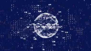 Dünya üzerindeki bağlantı ağının animasyonu. Dijital olarak oluşturulmuş küresel bağlantılar, hesaplama ve veri işleme kavramı.