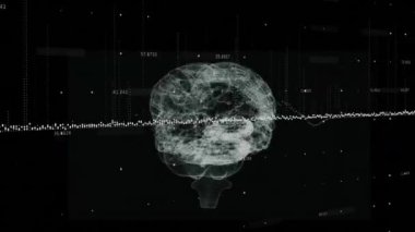 Veri işleme ve beyin üzerindeki diyagramların animasyonu. Teknoloji, bilim ve dijital arayüz kavramı dijital olarak oluşturulmuş video.