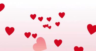 Beyaz arka planda yüzen ısıların animasyonu. Aşk, romantizm, şenlik, kutlama ve Sevgililer Günü konsepti dijital olarak oluşturulmuş video.