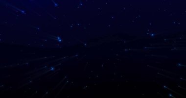 Işık izlerinin ve siyah arkaplandaki lekelerin animasyonu. Küresel teknoloji, şekiller, ışık, hareket ve dijital arayüz kavramı dijital olarak oluşturulmuş video.