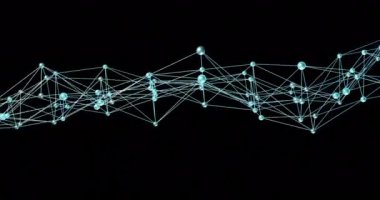 Siyah arkaplandaki bağlantı ağının canlandırılması. Küresel teknoloji, şekiller, ışık, hareket ve dijital arayüz kavramı dijital olarak oluşturulmuş video.