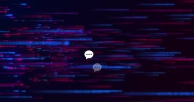 Konuşma baloncuklarının canlandırılması siyah arkaplanda hareket eden parlak ışık izleri. Sosyal medya, renk, şekil, ışık ve hareket kavramı dijital olarak oluşturulmuş video.