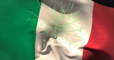 İtalya bayrağı üzerinde patlayan havai fişek animasyonu. Spor, kazanma ve kutlama konsepti dijital olarak oluşturulmuş video.