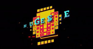 Portakal şekilli animasyonlar büyük bir satış metninin üzerinde hareket ediyor. Sosyal medya, şablon ve dijital arayüz kavramı dijital olarak oluşturulmuş video.