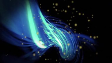 Siyah zemin üzerinde ışık ve ışık izlerinin animasyonu. Desen, şekiller, arkaplan, ışık ve dijital arayüz kavramı dijital olarak oluşturulmuş video.