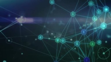 Dünya üzerindeki simgelerle bağlantı ağının animasyonu. Dijital olarak oluşturulmuş küresel bağlantılar, hesaplama ve veri işleme kavramı.